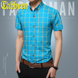 潮流先驱 卡宾 短袖衬衫 男士韩版修身纯棉衬衣格子2016夏季新品