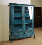 新品推荐美式乡村书柜带玻璃门实木简约现代大容量储藏柜单个书柜