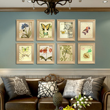 创意美式欧式现代有框装饰画 现代花鸟蝶组合墙面装饰挂画