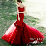 影楼主题服装2016新款 红色收腰鱼尾婚纱礼服 外景个人性感写真服