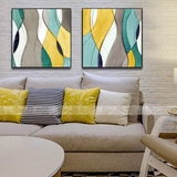 现代简约抽象油画装饰画双联挂画小清新北欧油画美式沙发背景壁挂