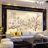 手绘中式花卉油画壁纸 大型酒店会所背景墙纸 定制壁画