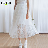 LRUD2015秋季新款韩版显瘦蕾丝半身裙女高腰中长款打底蕾丝裙