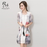 2016夏装新款中国风印花空调衫背心裙大码雪纺套装女妈妈装两件套