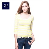 Gap横窄条纹长袖T恤女 美式修身圆领打底衫 女装631749