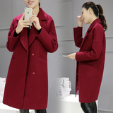 2015冬季新款韩版毛呢大衣女中长款夹棉加厚宽松毛呢外套呢子大衣