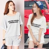 韩版2016新款春夏时尚运动休闲套装学生字母宽松显瘦短袖两件套女