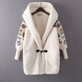 国内单 冬季女装新款韩国学院风牛角扣贴布加厚羊羔毛棉衣外套