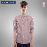 Lilbetter衬衫男 韩版修身英伦条纹寸衫红格子衬衫男士长袖衬衣潮