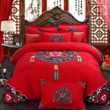 大花色婚庆四件套大红色全棉结婚4件套纯棉床单式床上被套1.8m床