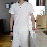 夏季运动套装休闲男士短袖T恤潮流韩版男装棉麻短裤青年一套衣服