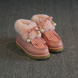 2015冬季韩版时尚儿童皮鞋加绒保暖豆豆鞋棉流苏童鞋棉鞋潮鞋女