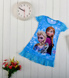 迪士尼 冰雪奇缘公主 Frozen 女童装家居服 儿童睡衣短袖女童睡裙