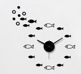 3D立体鱼群挂钟DIY趣味时钟创意客厅挂墙贴钟贴在墙上的钟鱼闹钟