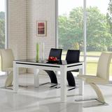 现代简约黑白餐桌钢化玻璃餐桌椅组合饭桌烤漆实木长方形家具