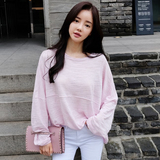 韩国东大门代购正品女装2016夏新款纯色宽松蝙蝠袖竹节棉长袖T恤
