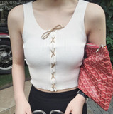 夏季新款韩国chic风百搭绑带针织吊带衫修身短款小背心女上衣