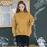 jcoolstory韩国2016春装新款纯色半高领外套宽松套头卫衣女加绒