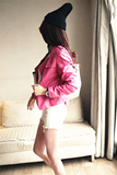 2016春季新款女装上衣夹克修身小外套春秋装韩版玫粉色短款pu皮衣