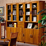 现代中式实木书柜自由组合书橱带玻璃推拉门宜家陈列柜书架家用