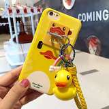 日韩可爱鸭子发声挂件iphone6手机壳苹果6plus卡通挂绳支架保护套