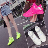 新款韩版夏季跑步鞋低帮糖果荧光色休闲运动鞋透气厚底网鞋学生女