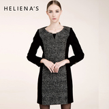海兰丝2015秋冬新款女装气质长袖连衣裙时尚拼接显瘦高端打底裙