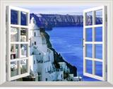 定做窗外风景画大视野贴膜 背景墙壁自粘纸 假窗贴 横版 爱琴海