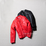 『C1370』冬季女装 圆领夹克款棉衣/短外套 红/黑色 帅气机车风！
