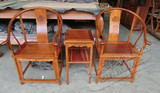 明清中式古典红木仿古缅甸黄花梨木圈椅皇宫椅子三件套宾馆椅棕垫