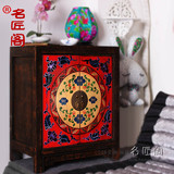 新中式家具床头柜装饰仿古实木古典储物柜手工彩绘做旧复古床边柜