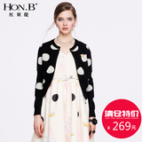 HONB红贝缇春季新款波点低领休闲羊毛针织衫开衫女外套女 M51017