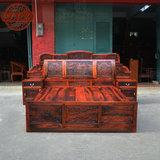 老挝大红酸枝雕花1米8双人实木红木床 侧边带抽屉 床头带储物功能