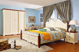 乡村地中海实木卧室美式双人白色大床 欧式现代复古实木时尚大床