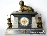 理石铸铜狮身人面双兽钟|机械座钟家居装饰|仿复古作旧座钟|台钟