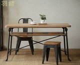 美式餐桌椅铁艺电脑桌实木办公桌复古双层书桌金属原木家具饭桌椅