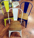 美式铁艺实木复古铁皮椅餐椅洽谈休闲桌椅靠背椅欧式餐椅实木椅子