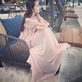 2016夏季新款韩版时尚定制裸粉色仙女长裙海边度假沙滩裙连衣裙