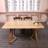 北欧实木餐桌进口白橡木长方形Z型桌V型拐腿桌简约现代餐桌