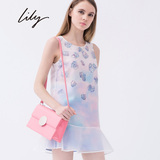 Lily2015夏装新款女装修身荷叶摆低腰印花连衣裙115240I7348