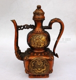仿古做旧出土铜器文物摆件 纯铜双龙酒壶茶壶 乾隆年制古玩古董