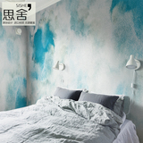 思舍抽象创意壁纸蓝天白云海洋图客厅背景墙纸淡蓝色大型定制壁画