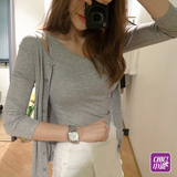 2015女春秋针织开衫小外套新款韩版纯色莫代尔修身背心开衫两件套