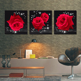 水晶三联客厅装饰画电视墙无框画挂钟卧室抽象艺术壁画黑白红玫瑰