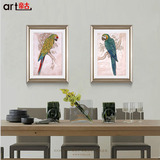 客厅背景墙挂画后现代中式风格装饰画卧室鹦鹉花鸟卡纸玻璃现代框
