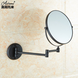 黑古铜色浴室美容镜 全铜伸缩壁挂式折叠化妆镜 放大双面镜梳妆镜