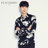 太平鸟男装 秋季植物印花长袖衬衫韩版修身衬衣男 B1CA53309