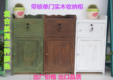 特价美式乡村实木带锁床头柜储物柜简约现代复古做旧小柜子收纳柜