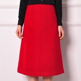 BQ80深红色羊毛尼加厚a字长子半裙过膝半身裙中长女保暖修身春秋
