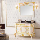 欧式实木浴室柜组合定做美式户型洗脸盆橡木落地式1米卫浴柜镜柜